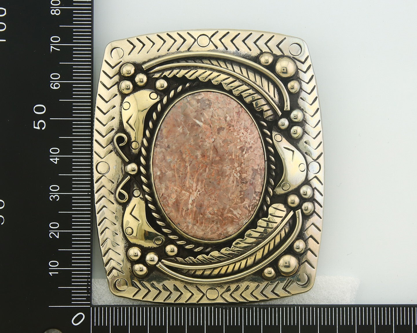 Navajo Belt Buckle .999 Nickel Agate Native Artist Handmade 2.5 x 3.0 in C.80s