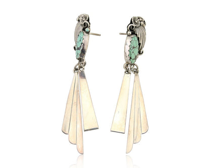 Navajo Dangle Earrings 925 Silver Natural Blue Turquoise Artist Signed M.S. C80s