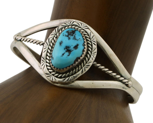 Navajo Cuff Bracelet 925 Silver Natural Blue Turquoise Native American C.80's