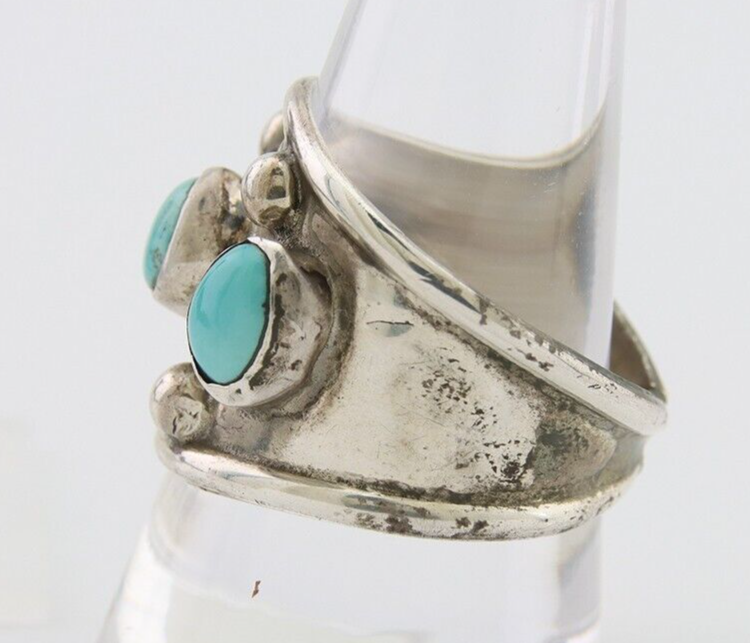 Navajo Handmade Ring 925 Silver Natural Turquoise Native Artist C.80's