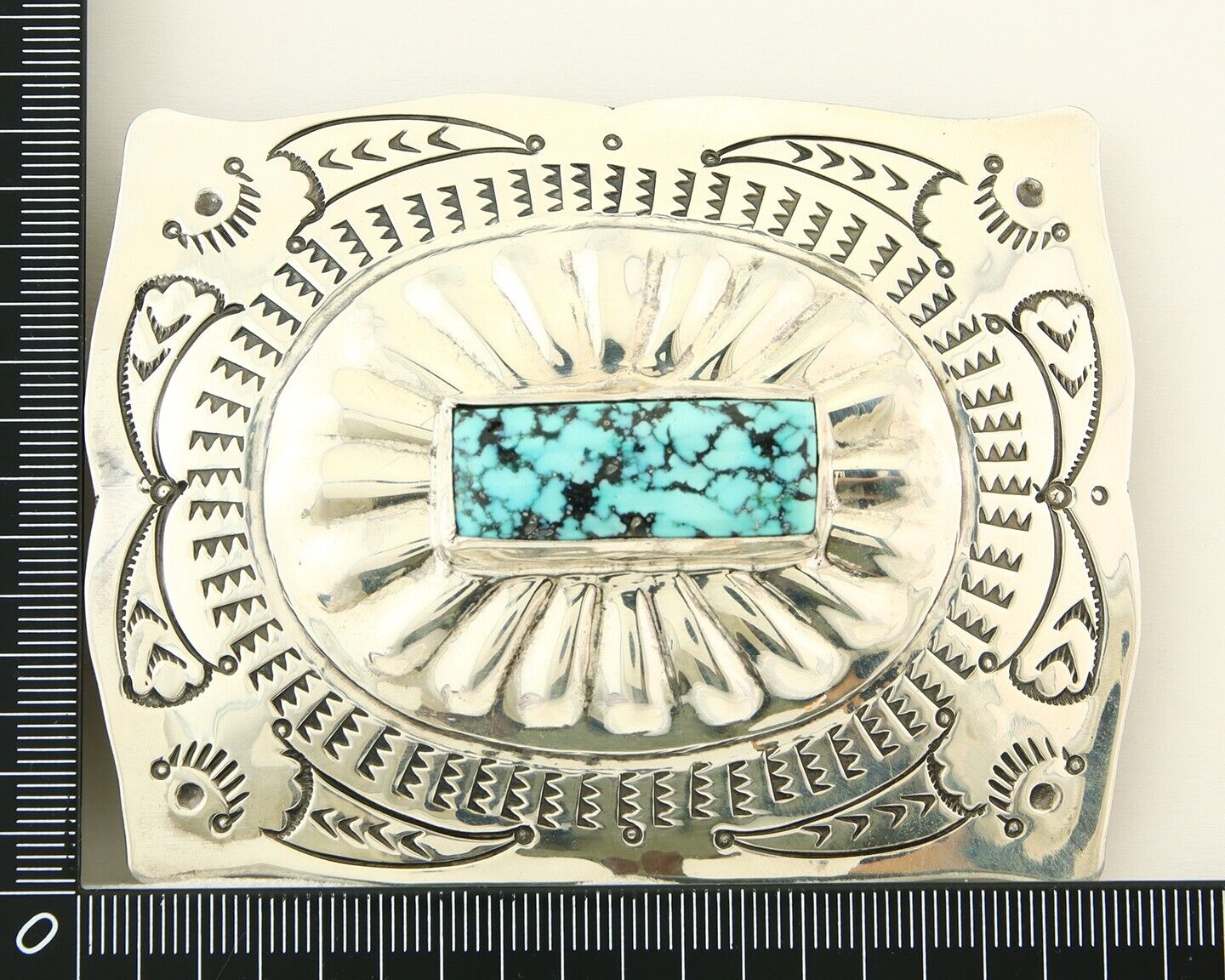Navajo Belt Buckle 925 Sterling Silver Turquoise Artist Signed Tony Guerro C80s