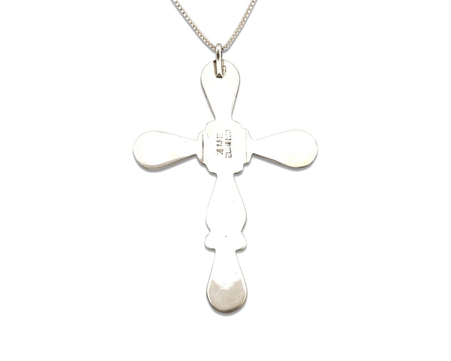 Zuni Cross Necklace 925 Silver Gemstone Artist Signed Zeno & Maryann Edaaki C80s