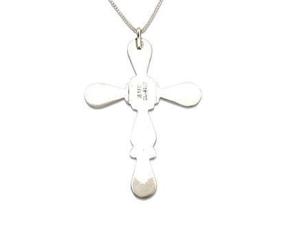 Zuni Cross Necklace 925 Silver Gemstone Artist Signed Zeno & Maryann Edaaki C80s