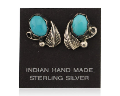 Navajo Handmade Earrings 925 Silver Natural Turquoise Native Artist C.80's