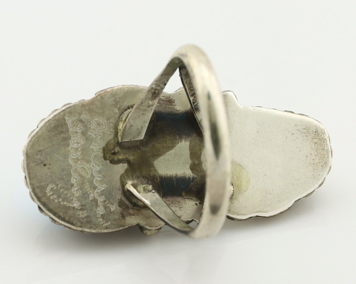 Navajo Ring 925 Silver Blue Turquiose & Coral Artist Signed Justin Morris C.80's