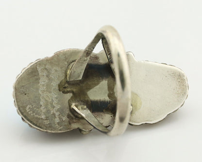 Navajo Ring 925 Silver Blue Turquiose & Coral Artist Signed Justin Morris C.80's
