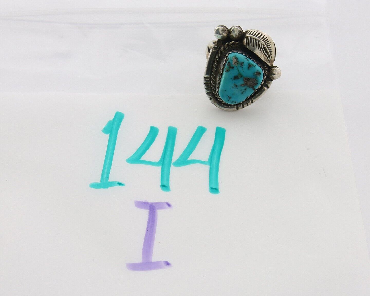 Navajo Ring 925 Sterling Natural Blue Turquoise Native Artist C.80's Size 5.75