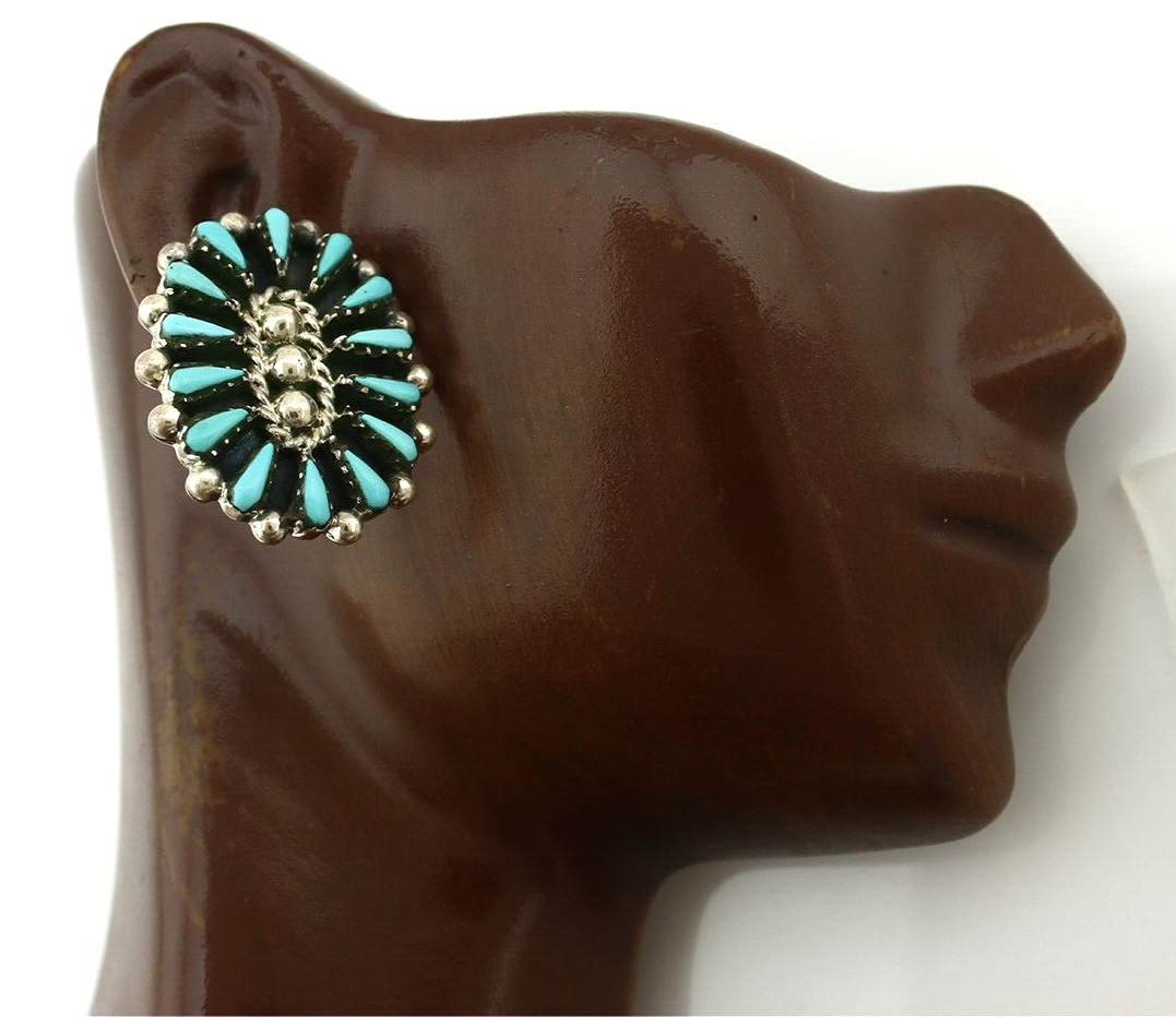 Navajo Earrings 925 Silver Sleeping Beauty Turquoise Signed B Yazzie C.80's
