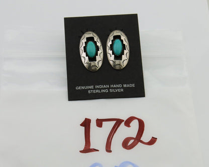 Navajo Dangle Earrings 925 Silver Natural Blue Turquoise Artist Signed P C.80's