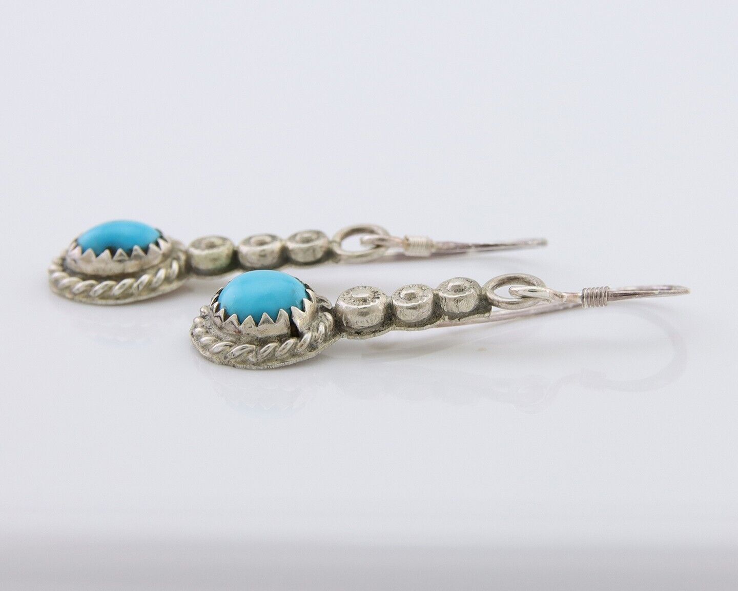 Navajo Earrings 925 Silver Blue Turquoise Artist Signed DB C.80's