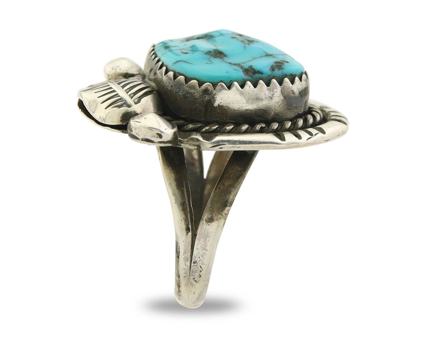 Navajo Ring 925 Sterling Natural Blue Turquoise Native Artist C.80's Size 4.5