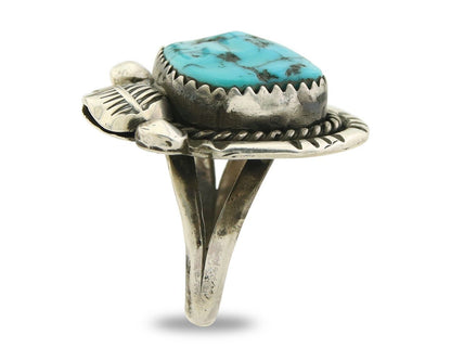 Navajo Ring 925 Sterling Natural Blue Turquoise Native Artist C.80's Size 4.5