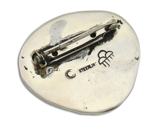 Navajo Pin 925 Silver Natural Mined Turquoise Artist Signed C Montoya C.80's