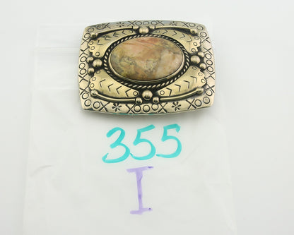 Navajo Belt Buckle .999 Nickel Agate Native Artist Handmade 2.5 x 3.0 in C.80s