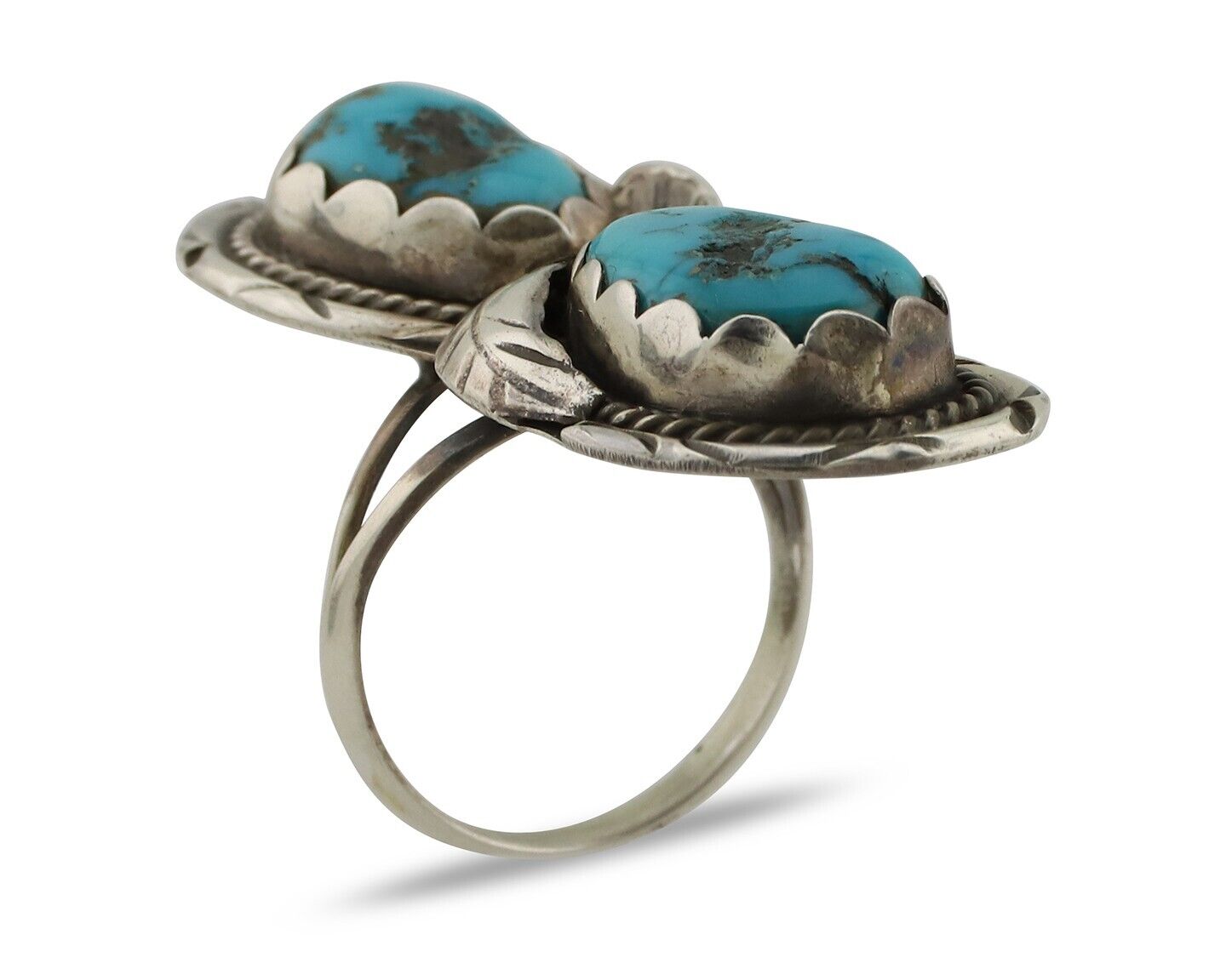 Navajo Ring 925 Silver Sleeping B Turquoise Signed Robert & Bernice Leekya C80s