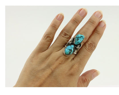 Navajo Ring 925 Silver Sleeping Beauty Nugget Turquoise Signed J Johnson C.80's