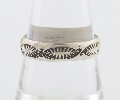 Navajo Hand Stamped Band 925 Silver 5.0 mm Signed Larry Chavez Size 9.75 C.80's