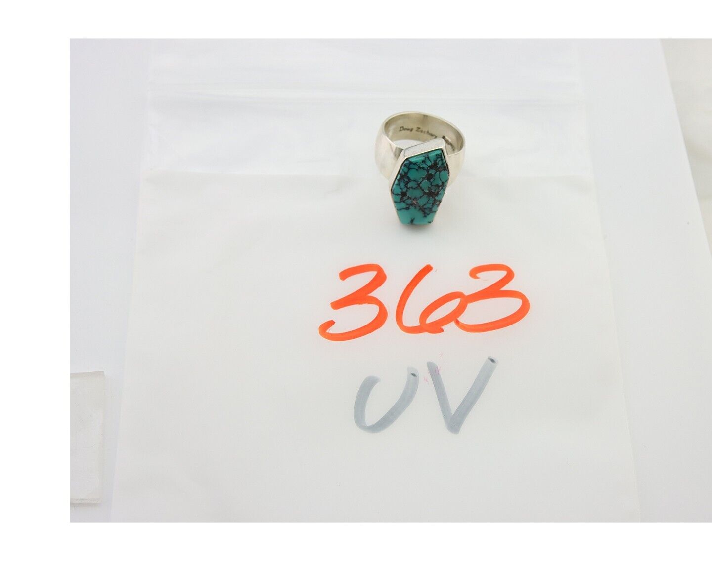 Navajo Ring .925 Sterling Blue Turquoise Artist Signed Doug Zachary C.80's