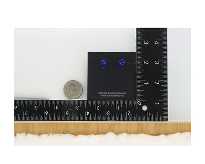 Navajo Earrings Sterling Silver Inlaid Natural Lapis Vintage Handmade