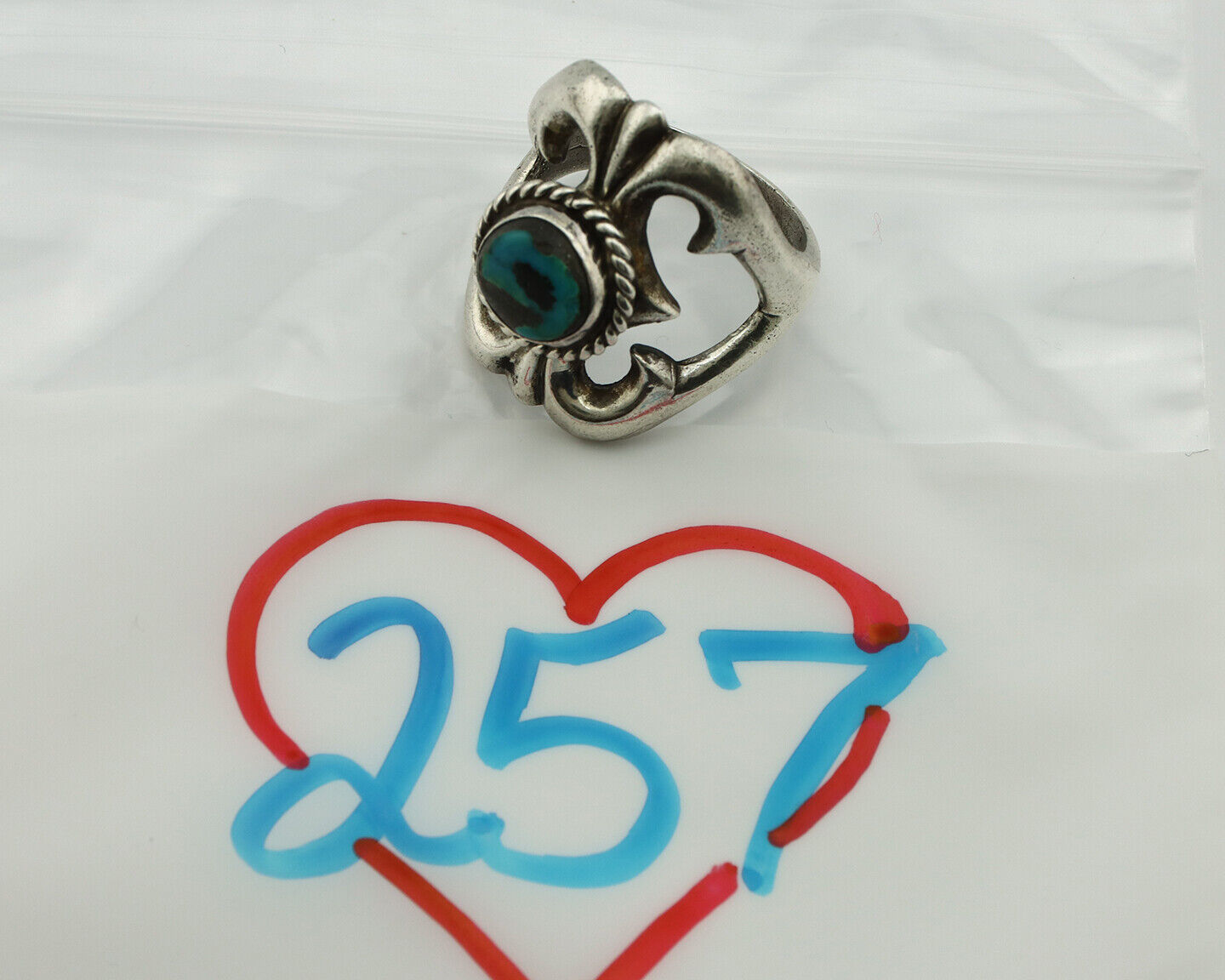 Navajo Sand Cast Ring .925 Silver Blue Turquoise Native Artist C.80's