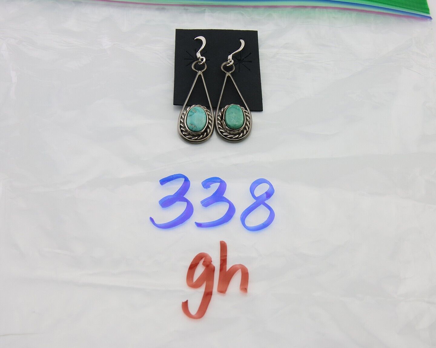 Navajo Dangle Earrings 925 Silver Natural Turquoise Native American Artist C.80s