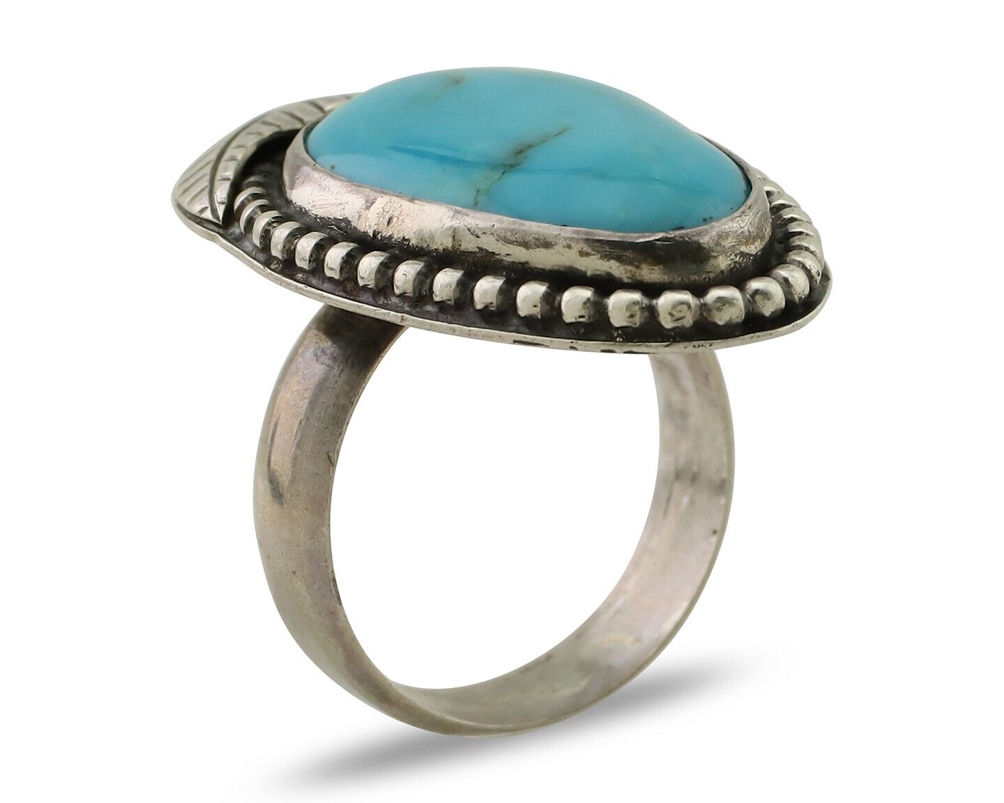 Navajo Ring 925 Silver Natural Kingman Turquoise Native American Artist C.80's