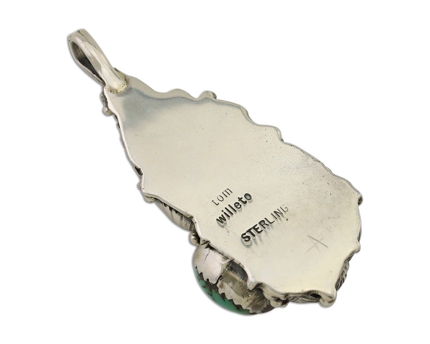 Navajo Pendant 925 Silver Natural Bisbee Turquoise Signed Tom Willeto C.80's