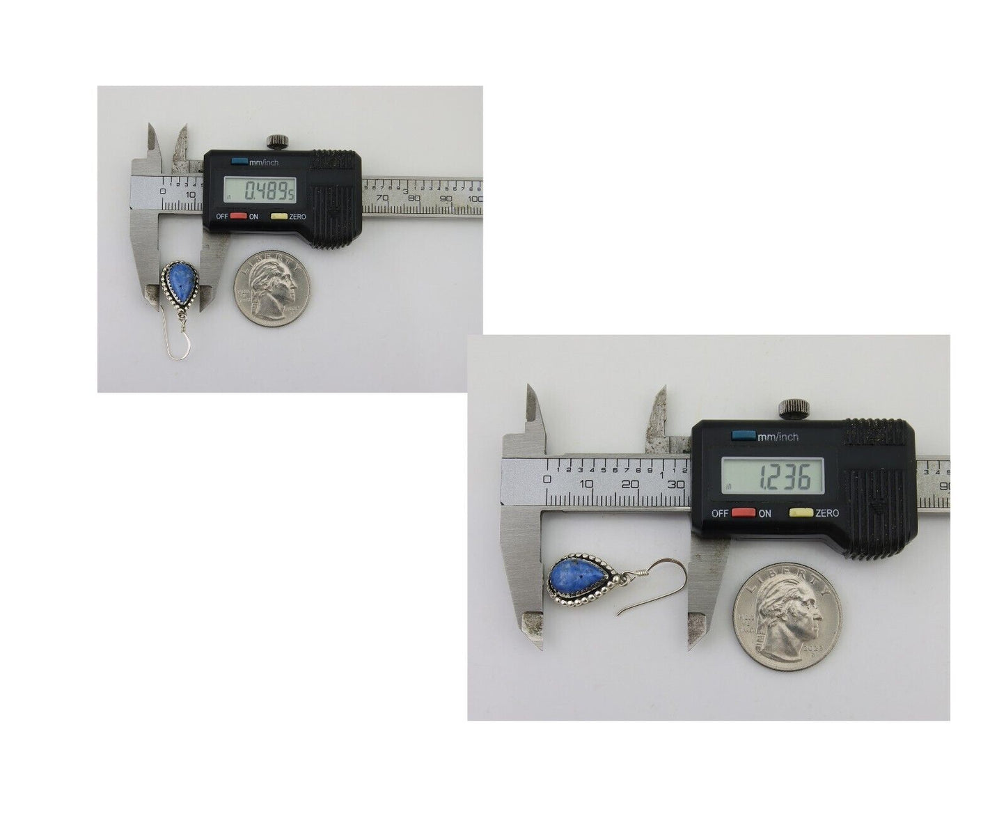 Navajo Earrings 925 Silver Blue Denim Lapis Artist Signed First Eagle C.80's