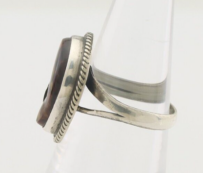 Navajo Handmade Ring 925 Silver Natural Fire Opal Native Artist Size 6.0 C.80's