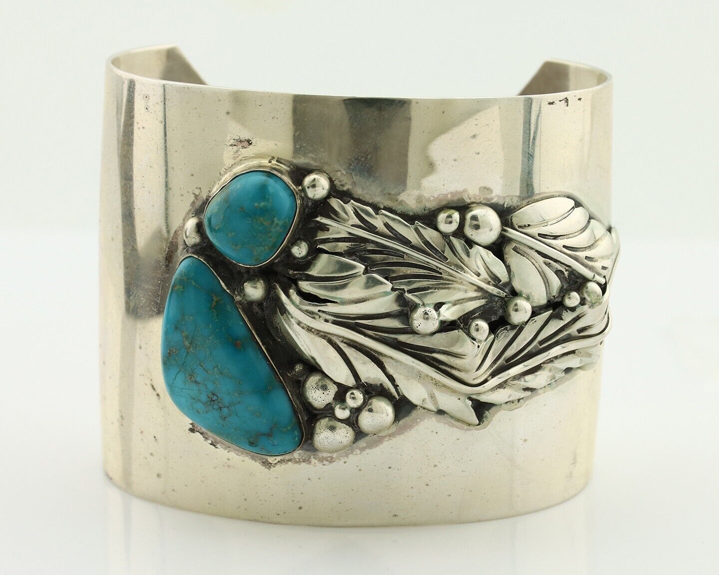Navajo Bracelet 925 Silver Natural Blue Turquoise Signed David Zachary C.80's
