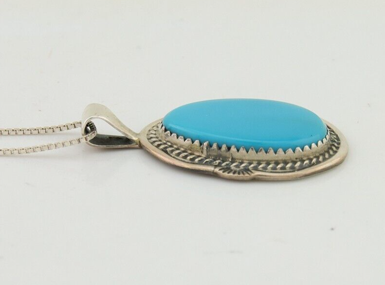 Navajo Necklace 925 Silver Natural Turquoise Artist Signed Mike Begay C.80's