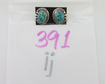 Navajo Earrings 925 Blue Spiderweb Turquoise Native American Artist C.80's