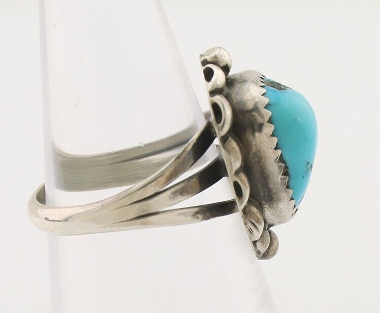 Navajo Ring 925 Silver Sleeping Beauty Turquoise Artist Signed SC C.80's