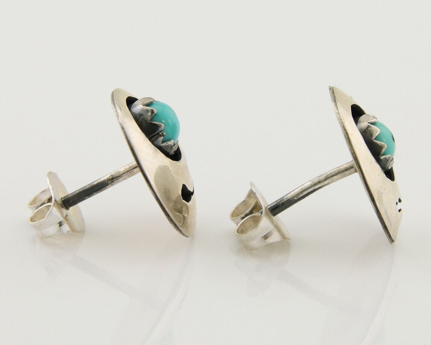 Navajo Handmade Earrings 925 Silver Turquoise Native American Artist C.80's