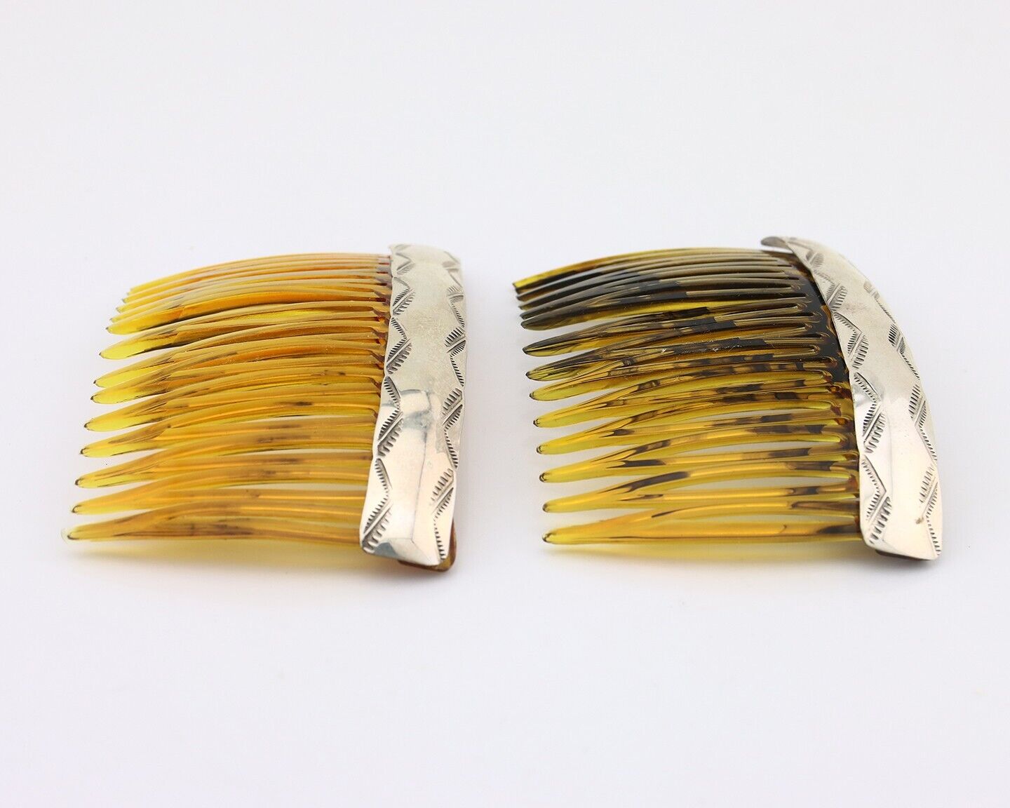 Navajo Hair Comb 925 Silver Hand Stamped Native American Artist 2 Piece Set C80s