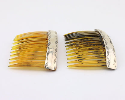 Navajo Hair Comb 925 Silver Hand Stamped Native American Artist 2 Piece Set C80s