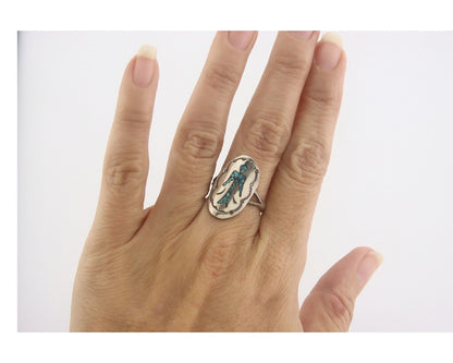 Navajo Ring 925 Sterling Natural Chip Inlay Turquoise C.80's Size 6.0