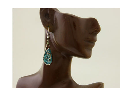 Navajo Kokopelli Earrings 999 Nickel Chip Inlay Turquoise Coral Native American