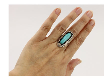 Navajo Ring 925 Silver Natural Kingman Turquoise Native American Artist C.80's