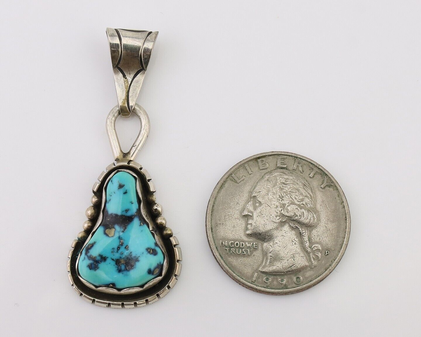 Navajo Necklace Pendant 925 Silver Turquoise Artist Tony Guerro C.80's
