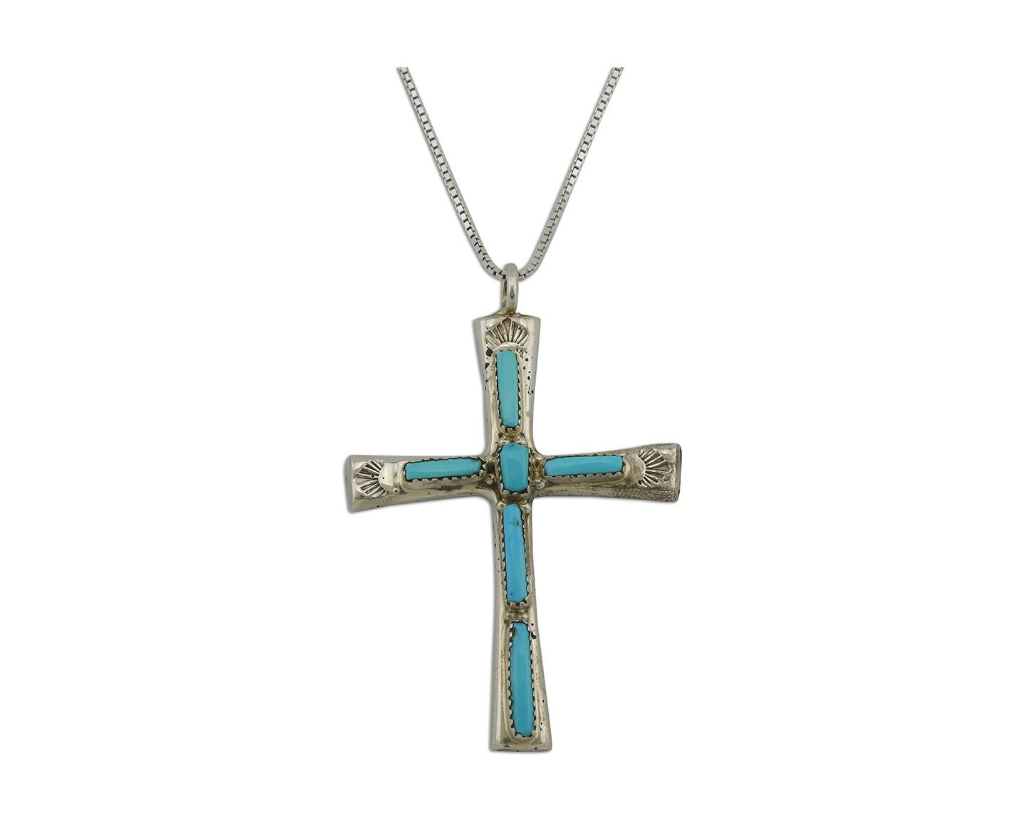 Zuni Cross Necklace 925 Silver Blue Turquoise Signed L IULI C.80's