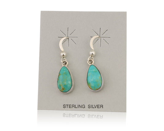 Navajo Dangle Earrings 925 Silver Natural Blue Turquoise Artist Signed M C.80's