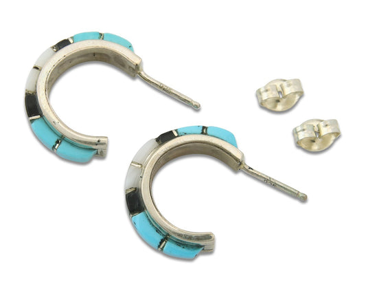 Navajo Earrings 925 Silver Natural Gemstone Artist Signed Nastacio C.80's