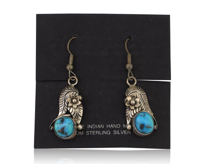 Navajo Handmade Earrings 925 Silver Natural Turquoise Native Artist C.80's