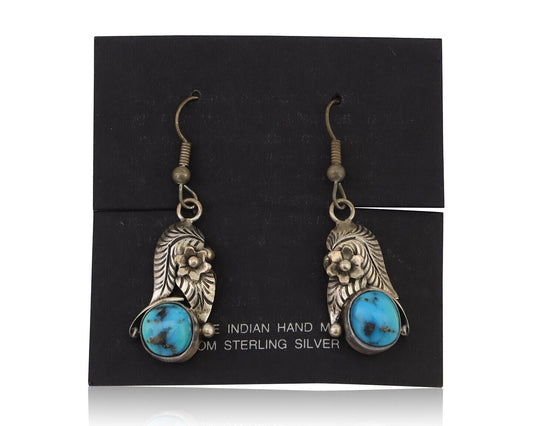 Navajo Handmade Earrings 925 Silver Natural Turquoise Native Artist C.80's