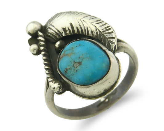 Vintage Navajo Ring 925 Sterling Silver Turquoise Handmade Signed RP Size 7.0