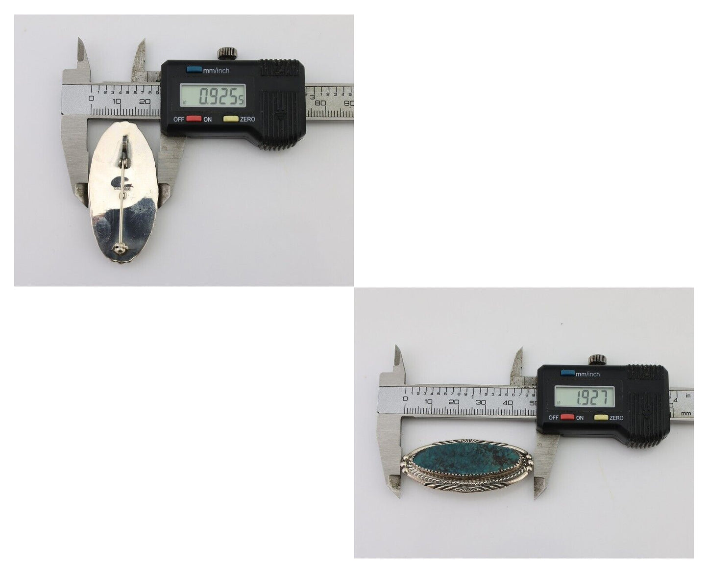 Navajo Pin Pendant 925 Silver Turquoise Hand Stamped Artist Signed D C.80's