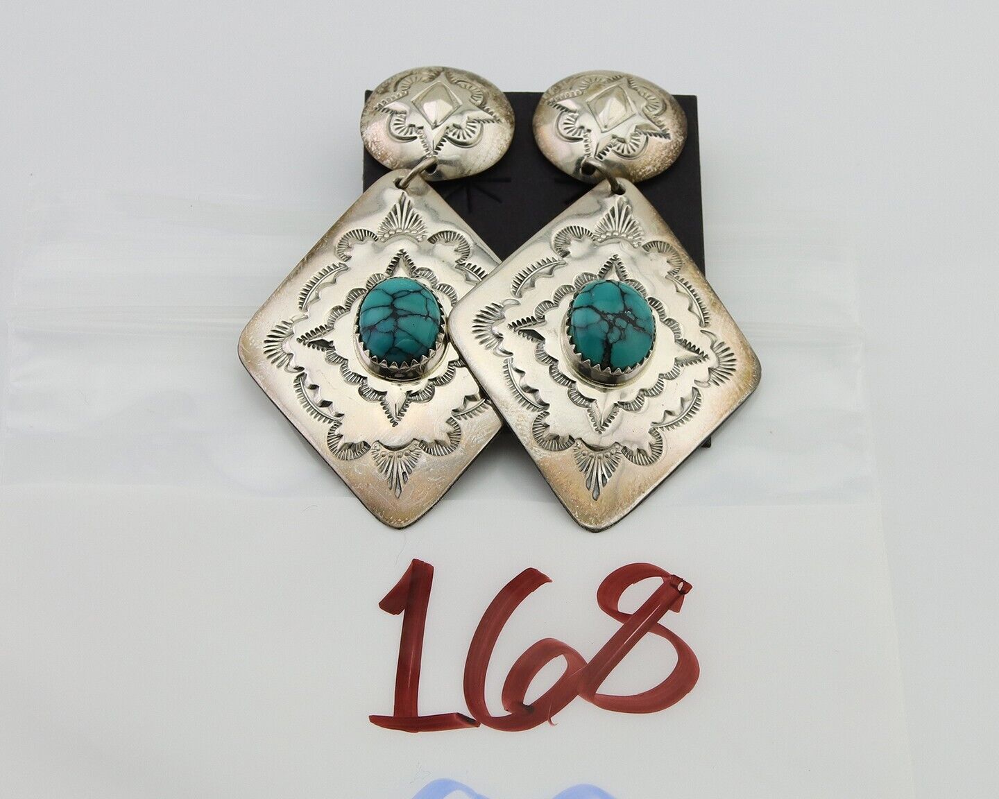 Navajo Dangle Earrings 925 Silver Natural Blue Turquoise Artist Signed LS C.80's