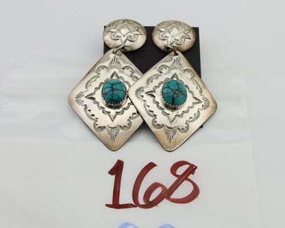 Navajo Dangle Earrings 925 Silver Natural Blue Turquoise Artist Signed LS C.80's