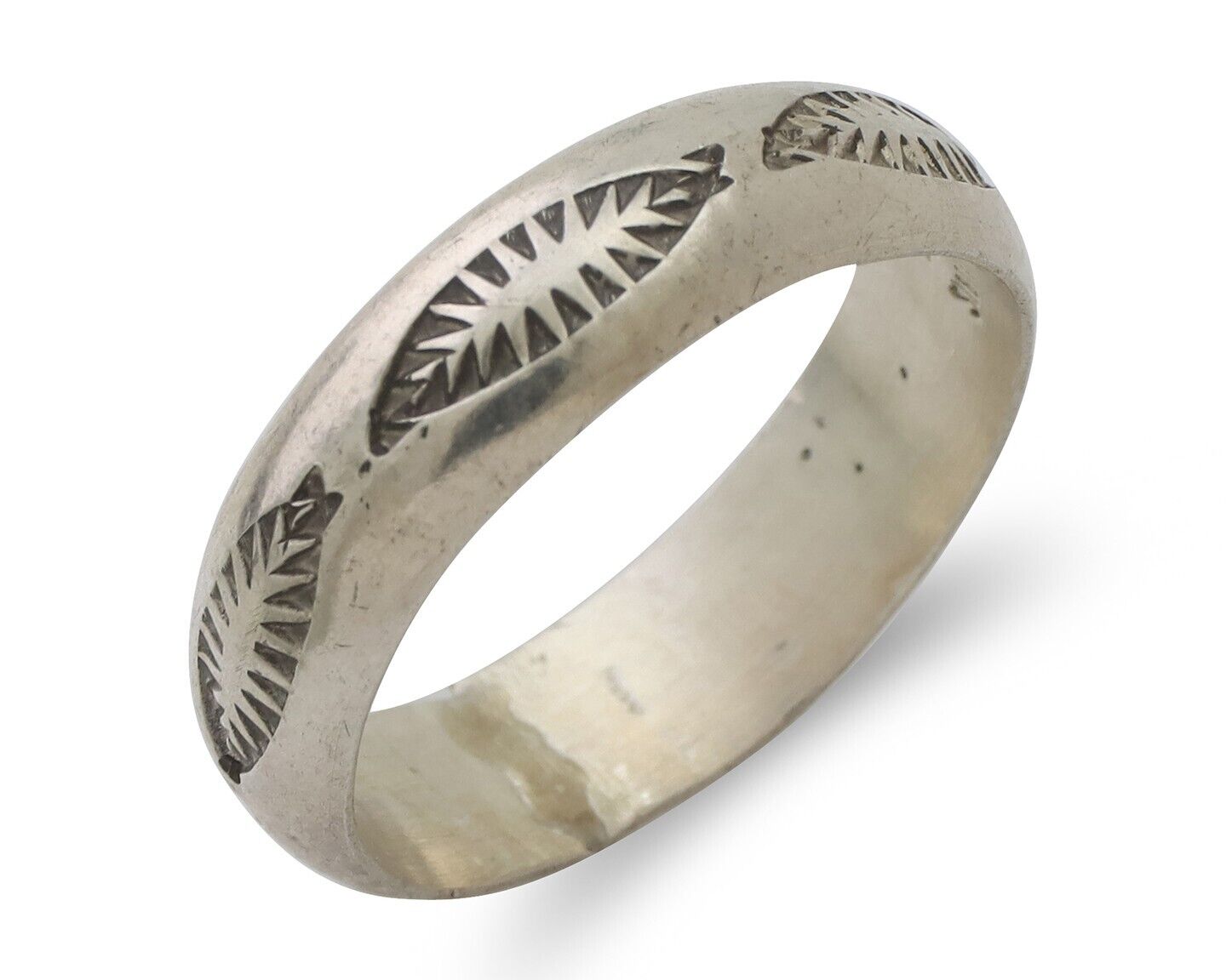 Navajo Hand Stamped Band 925 Silver 6.0 mm Signed Larry Chavez Size 10.25 C.80's